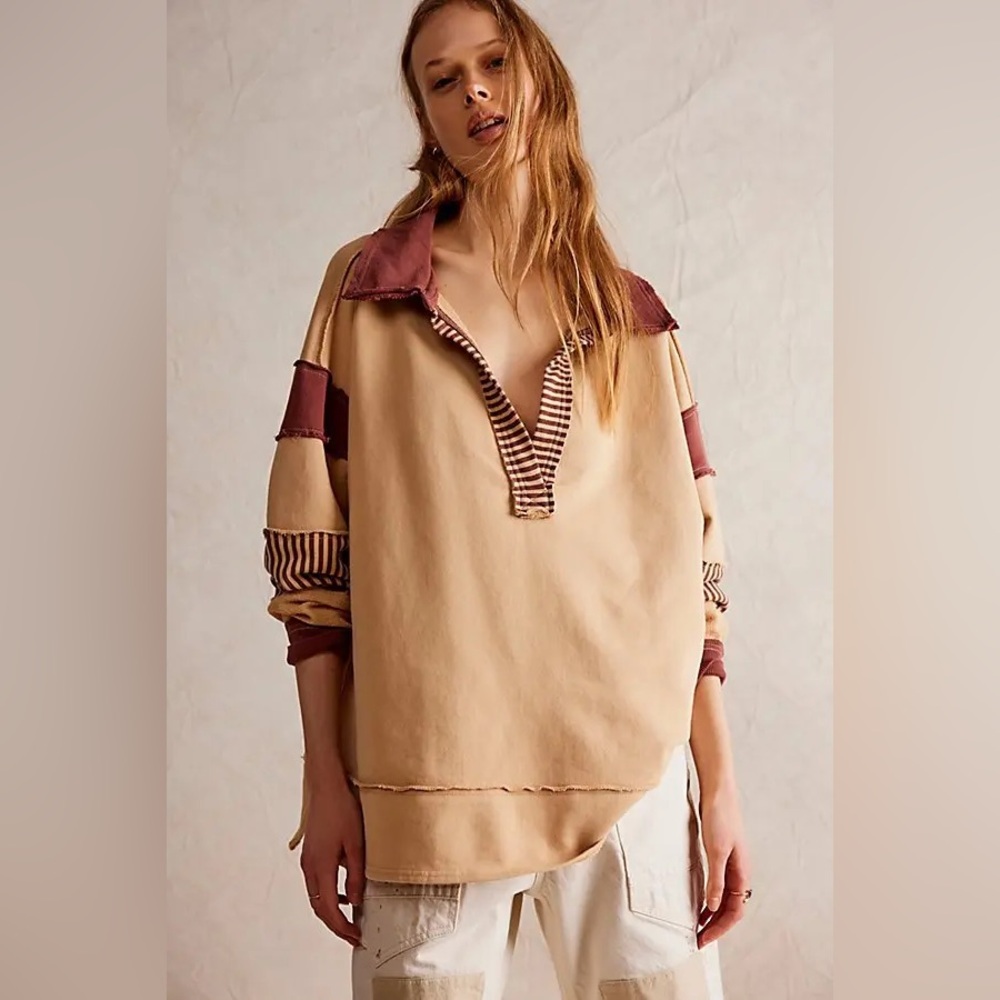 FREE PEOPLE 
We The Free Clean Prep Polo - Mocha Latte Combo